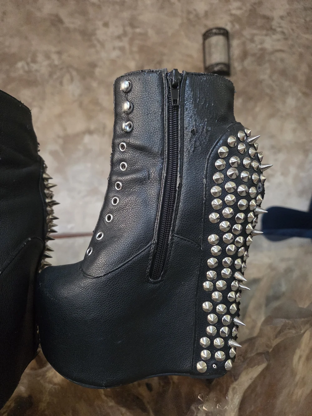 Jeffrey Campbell Black Studded Platform Wedge Boots